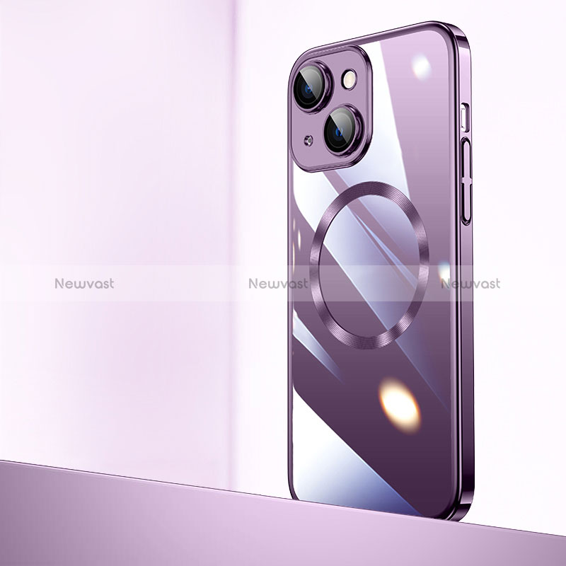 Transparent Crystal Hard Case Back Cover with Mag-Safe Magnetic QC2 for Apple iPhone 15 Plus Purple