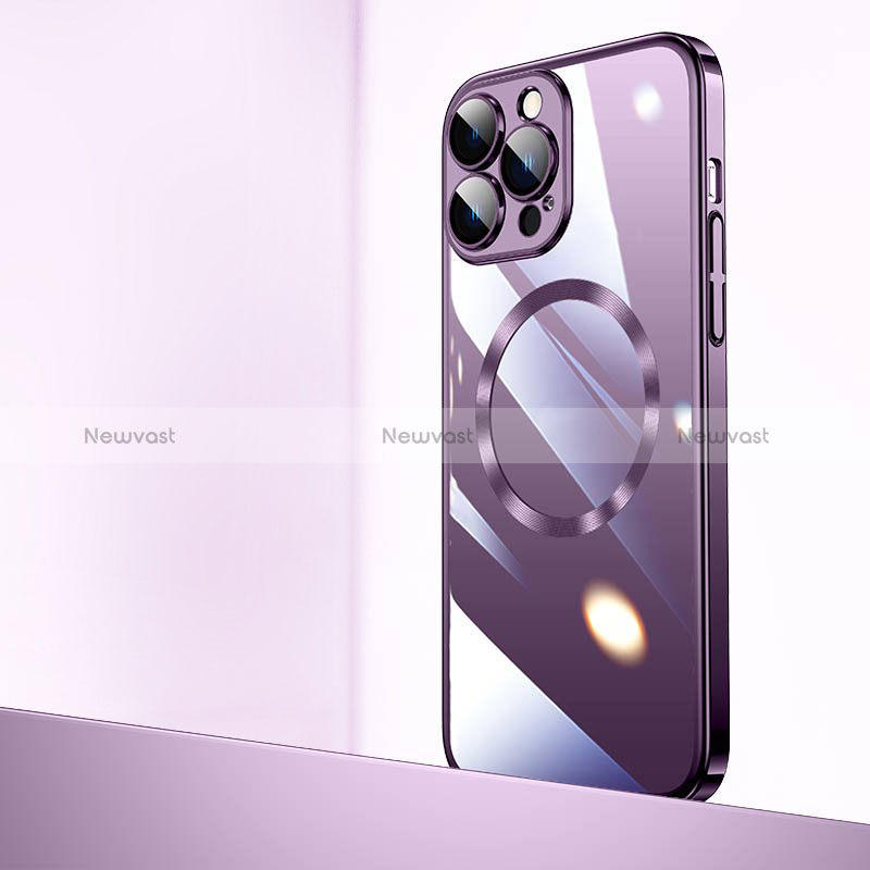 Transparent Crystal Hard Case Back Cover with Mag-Safe Magnetic QC2 for Apple iPhone 15 Pro Max Purple