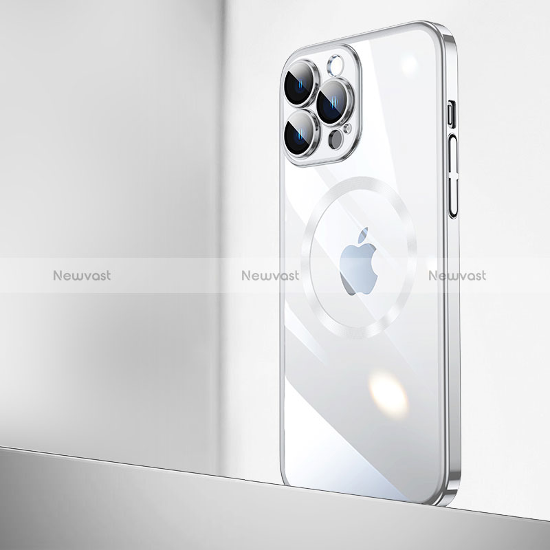 Transparent Crystal Hard Case Back Cover with Mag-Safe Magnetic QC2 for Apple iPhone 15 Pro Max Silver