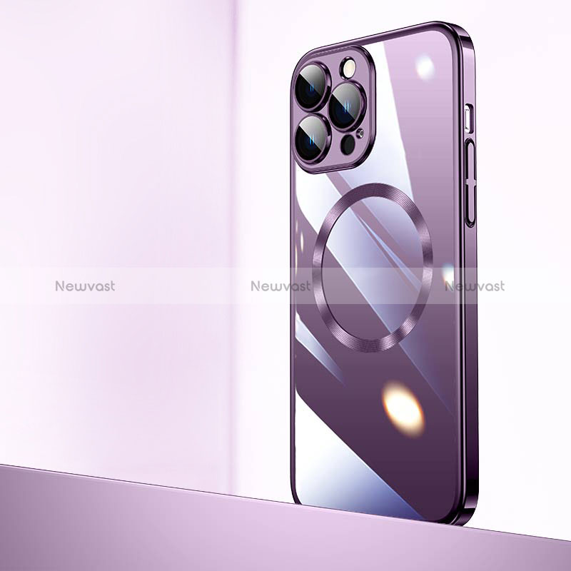 Transparent Crystal Hard Case Back Cover with Mag-Safe Magnetic QC2 for Apple iPhone 15 Pro Purple