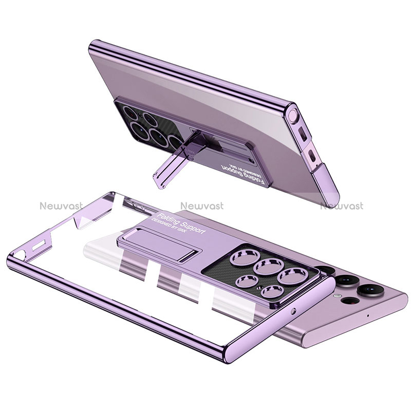 Transparent Crystal Hard Case Back Cover with Stand AC2 for Samsung Galaxy S24 Ultra 5G Purple