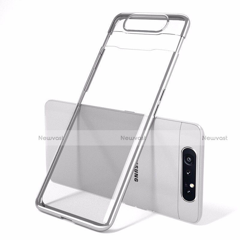 Transparent Crystal Hard Rigid Case Back Cover H01 for Samsung Galaxy A80 Silver