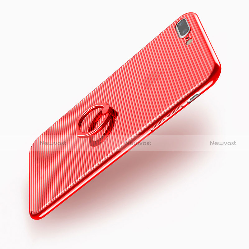 Transparent Hard Rigid Case Cover with Finger Ring Stand for Apple iPhone 7 Plus Red