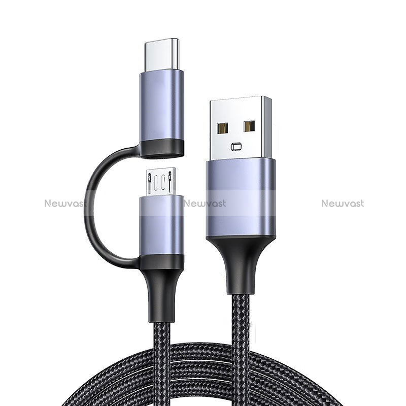 Type-C and Mrico USB Charger USB Data Cable Charging Cord Android Universal 3A H01 Dark Gray