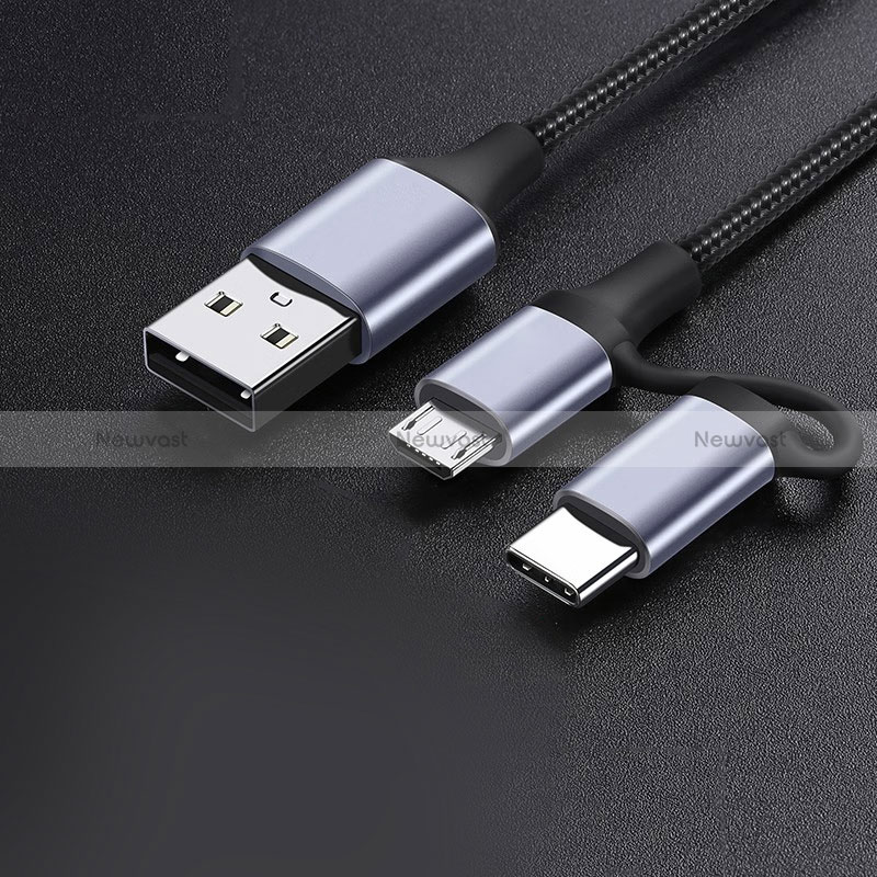 Type-C and Mrico USB Charger USB Data Cable Charging Cord Android Universal 3A H01 for Apple iPad Pro 12.9 (2021) Dark Gray