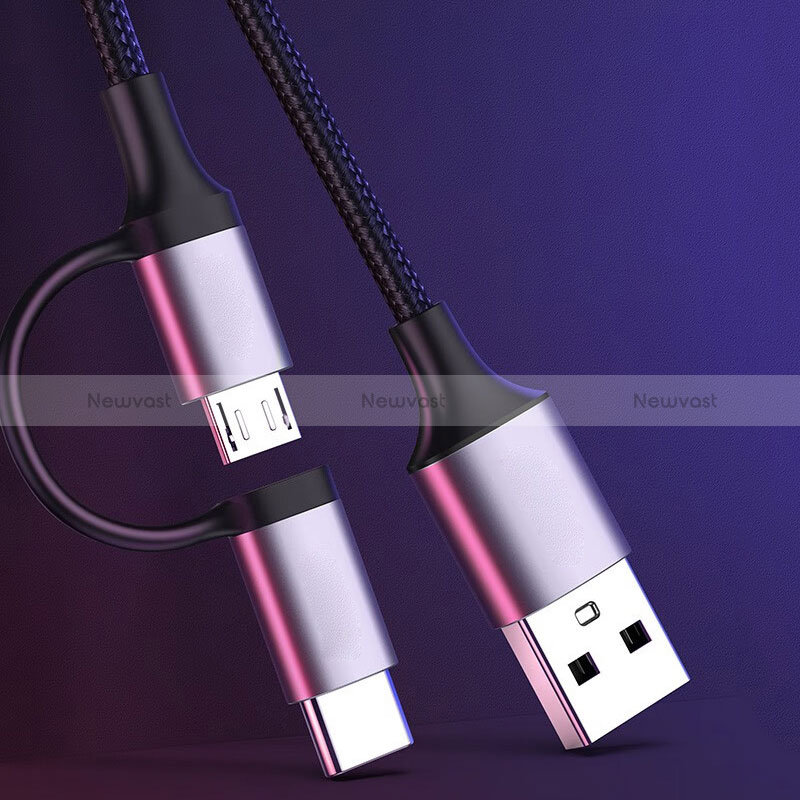 Type-C and Mrico USB Charger USB Data Cable Charging Cord Android Universal 3A H01 for Apple iPad Pro 12.9 (2022) Dark Gray