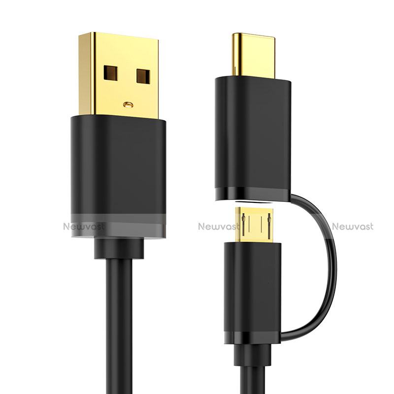 Type-C and Mrico USB Charger USB Data Cable Charging Cord Android Universal T01 Black