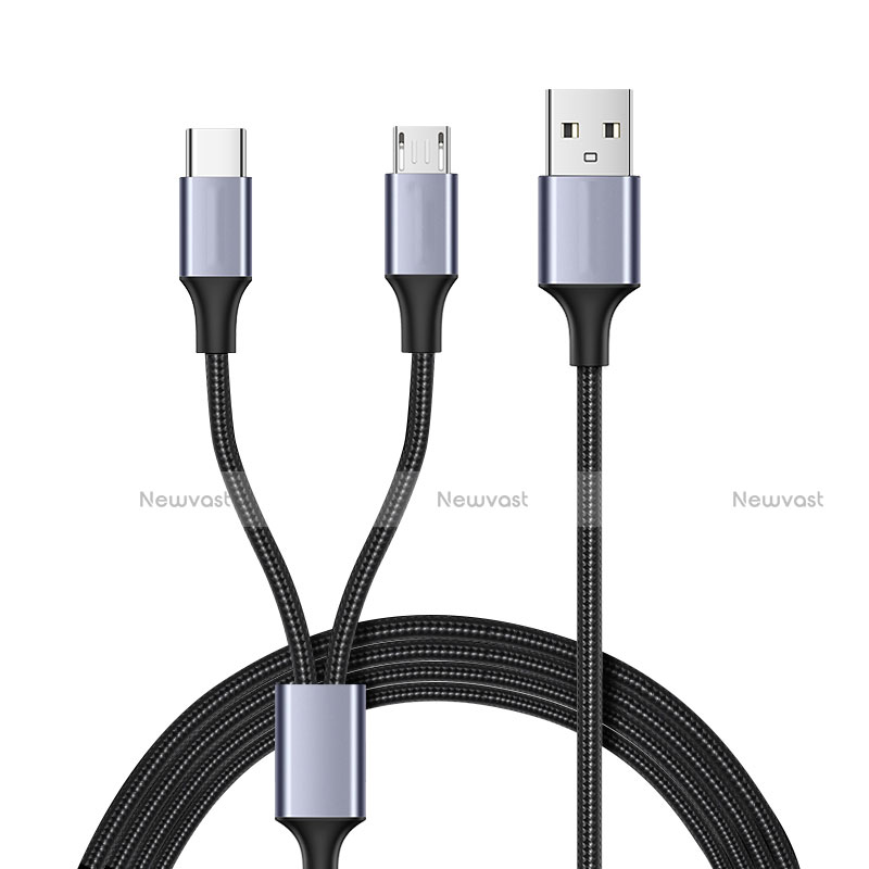 Type-C and Mrico USB Charger USB Data Cable Charging Cord Android Universal T02 Black