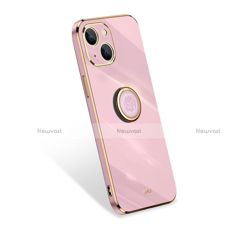 Ultra-thin Silicone Gel Soft Case Cover with Finger Ring Stand for Apple iPhone 13 Rose Gold