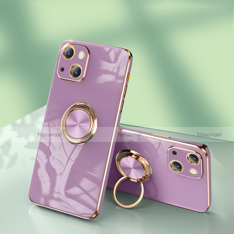 Ultra-thin Silicone Gel Soft Case Cover with Finger Ring Stand for Apple iPhone 14 Pro Clove Purple