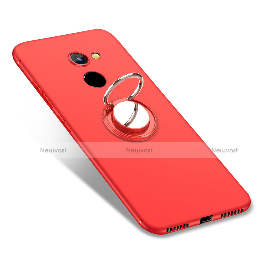 Ultra-thin Silicone Gel Soft Case Cover with Finger Ring Stand for Huawei Enjoy 7 Plus Red