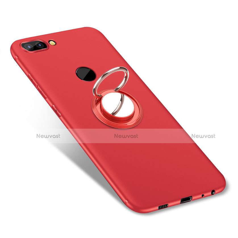 Ultra-thin Silicone Gel Soft Case Cover with Finger Ring Stand for Huawei Enjoy 7S Red