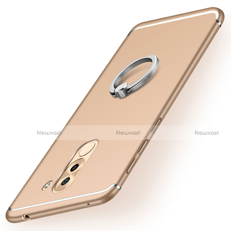 Ultra-thin Silicone Gel Soft Case Cover with Finger Ring Stand for Huawei Honor 6X Pro Gold