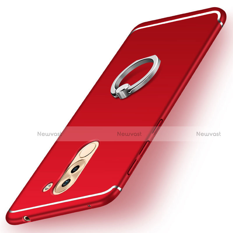 Ultra-thin Silicone Gel Soft Case Cover with Finger Ring Stand for Huawei Honor 6X Pro Red