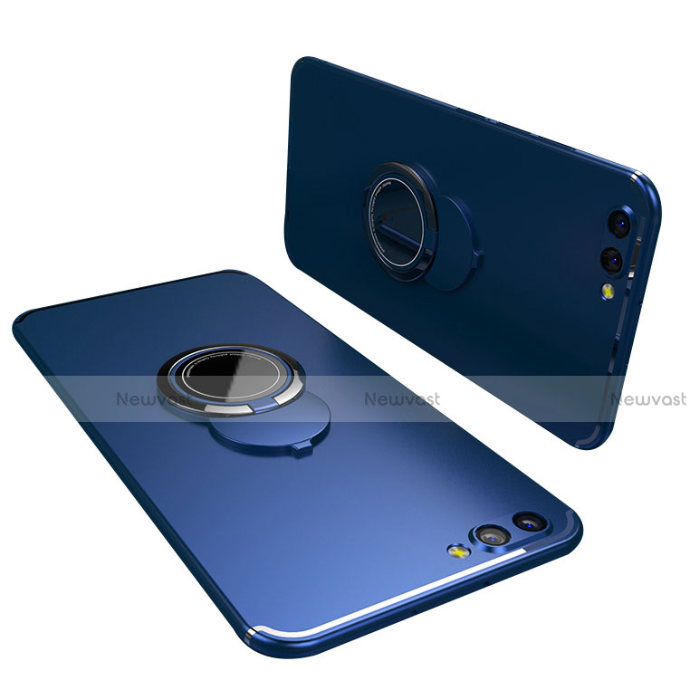 Ultra-thin Silicone Gel Soft Case Cover with Finger Ring Stand for Huawei Honor V10 Blue