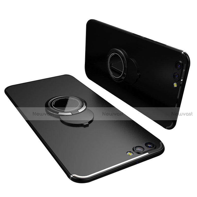 Ultra-thin Silicone Gel Soft Case Cover with Finger Ring Stand for Huawei Honor View 10 Black