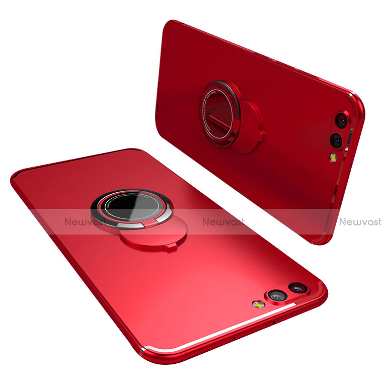 Ultra-thin Silicone Gel Soft Case Cover with Finger Ring Stand for Huawei Honor View 10 Red