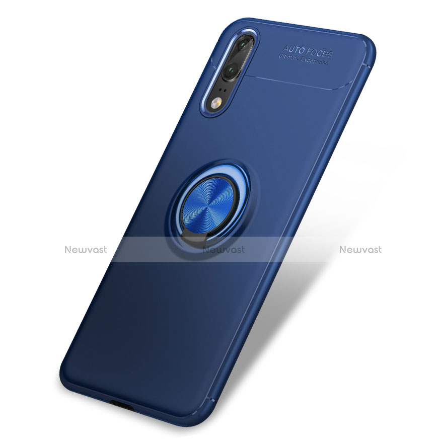 Ultra-thin Silicone Gel Soft Case Cover with Finger Ring Stand for Huawei P20 Blue