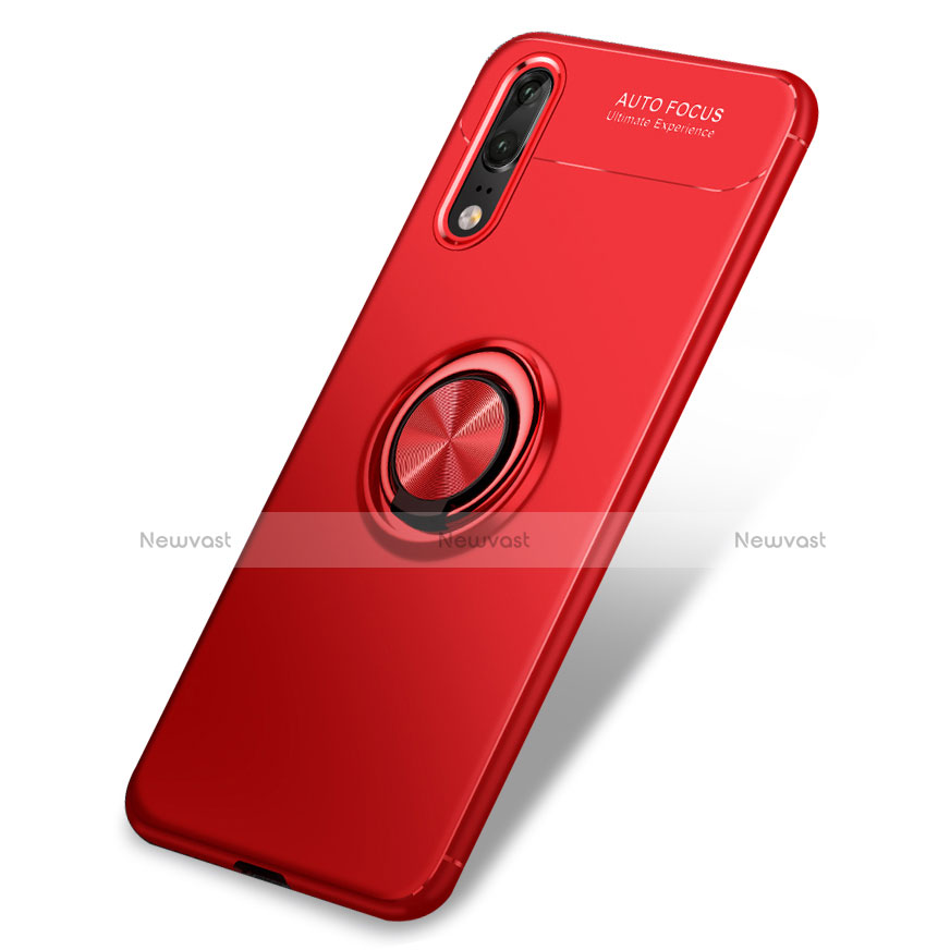 Ultra-thin Silicone Gel Soft Case Cover with Finger Ring Stand for Huawei P20 Red