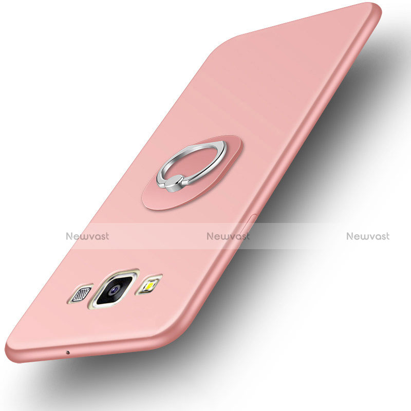 Ultra-thin Silicone Gel Soft Case Cover with Finger Ring Stand for Samsung Galaxy A3 SM-300F Rose Gold