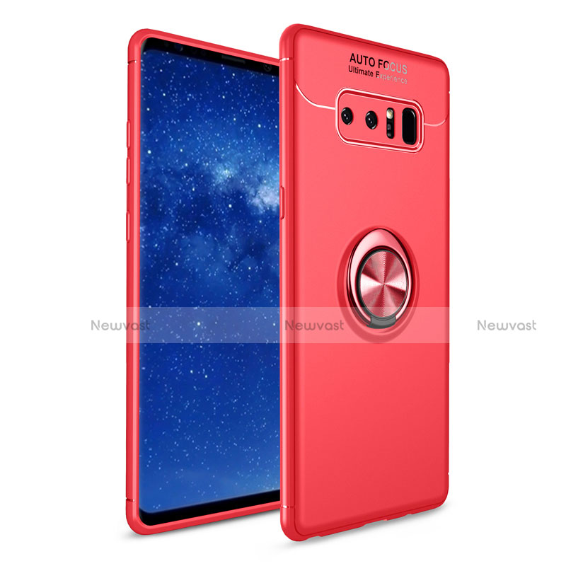 Ultra-thin Silicone Gel Soft Case Cover with Finger Ring Stand for Samsung Galaxy Note 8 Duos N950F Red