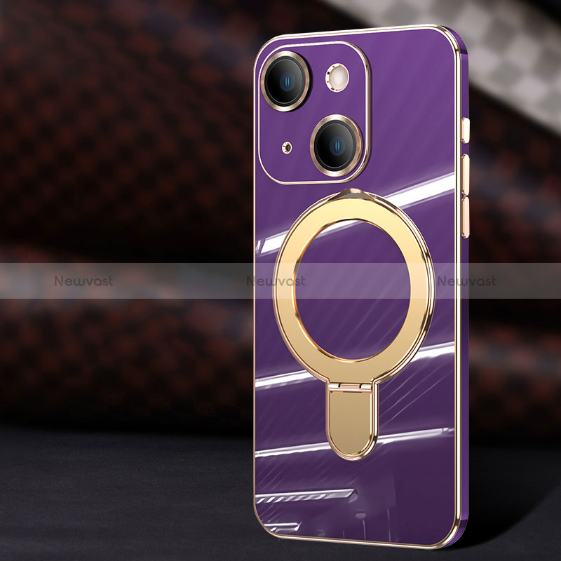 Ultra-thin Silicone Gel Soft Case Cover with Mag-Safe Magnetic C01 for Apple iPhone 14 Purple