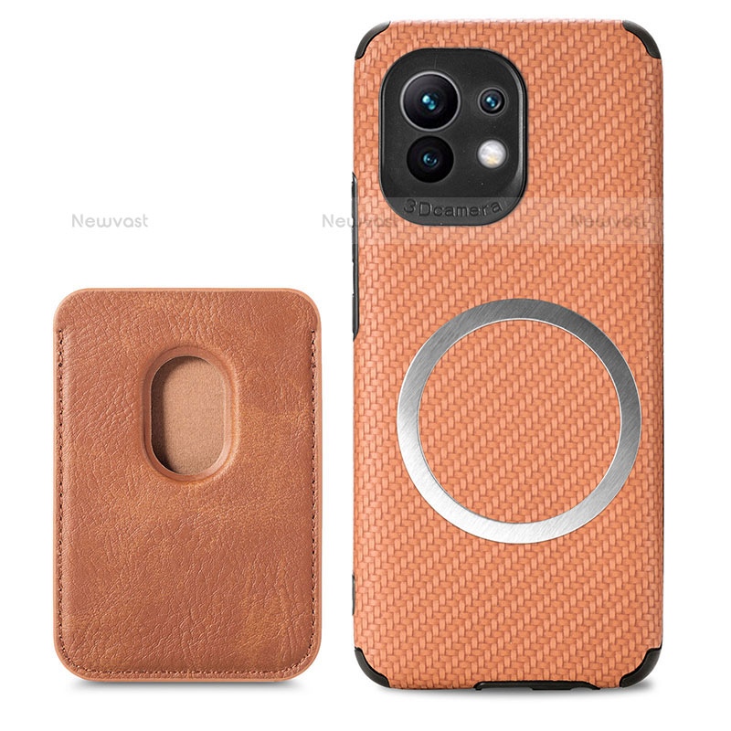 Ultra-thin Silicone Gel Soft Case Cover with Magnetic A05 for Xiaomi Mi 11 Lite 4G Brown