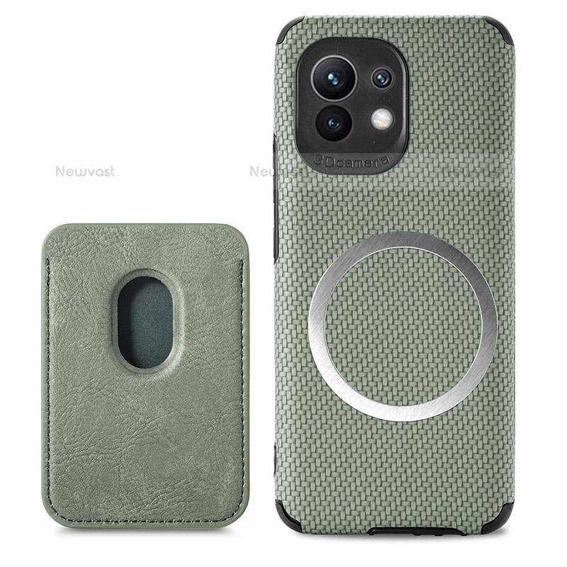 Ultra-thin Silicone Gel Soft Case Cover with Magnetic A05 for Xiaomi Mi 11 Lite 5G Green
