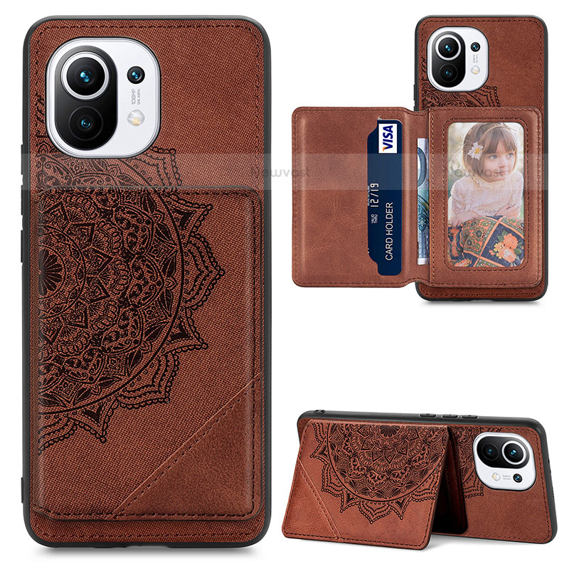 Ultra-thin Silicone Gel Soft Case Cover with Magnetic A06 for Xiaomi Mi 11 Lite 5G Brown