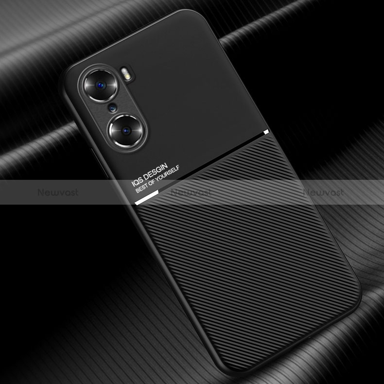 Ultra-thin Silicone Gel Soft Case Cover with Magnetic D01 for Huawei Honor 60 5G Black