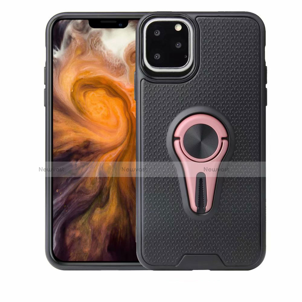 Ultra-thin Silicone Gel Soft Case Cover with Magnetic Finger Ring Stand A01 for Apple iPhone 11 Pro Rose Gold