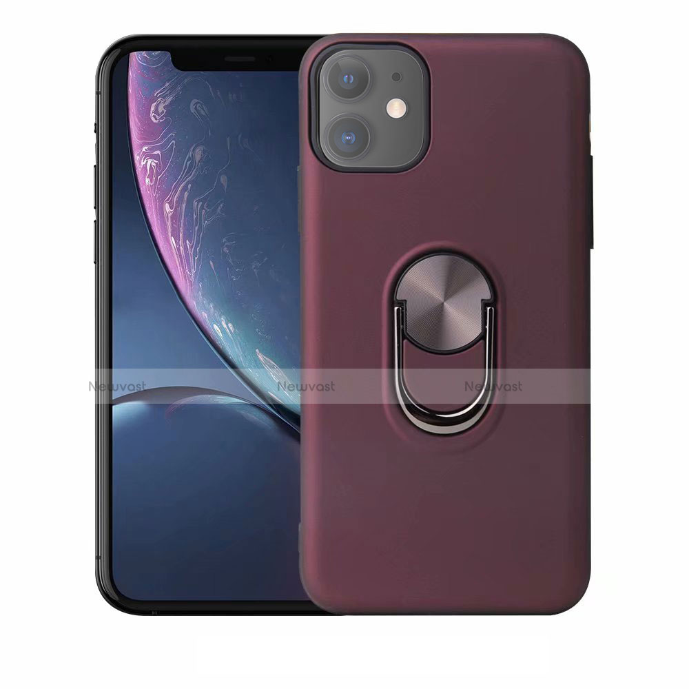 Ultra-thin Silicone Gel Soft Case Cover with Magnetic Finger Ring Stand A01 for Apple iPhone 11 Purple