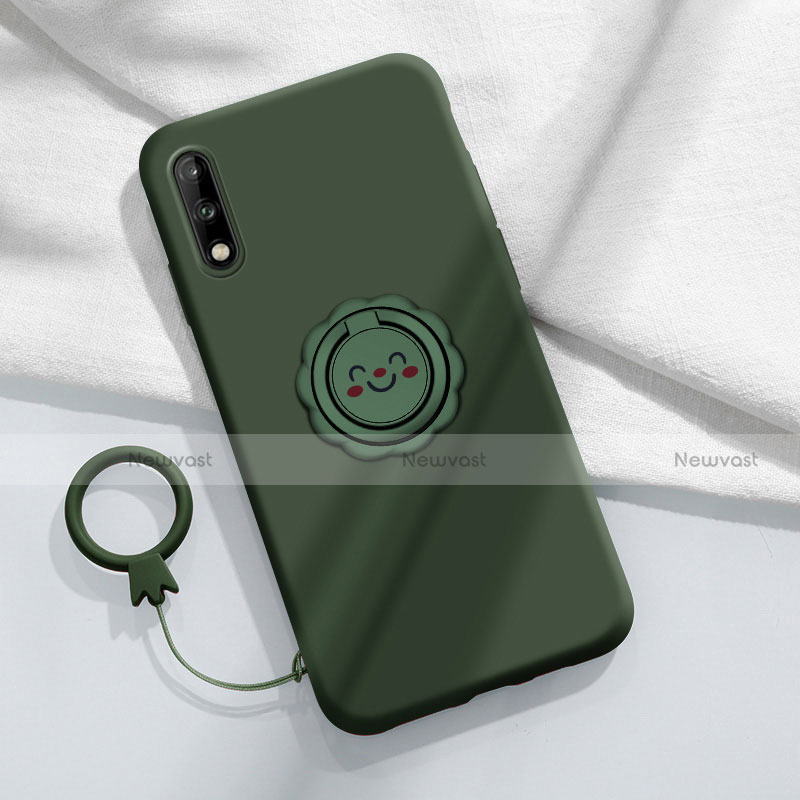 Ultra-thin Silicone Gel Soft Case Cover with Magnetic Finger Ring Stand A01 for Huawei Enjoy 10