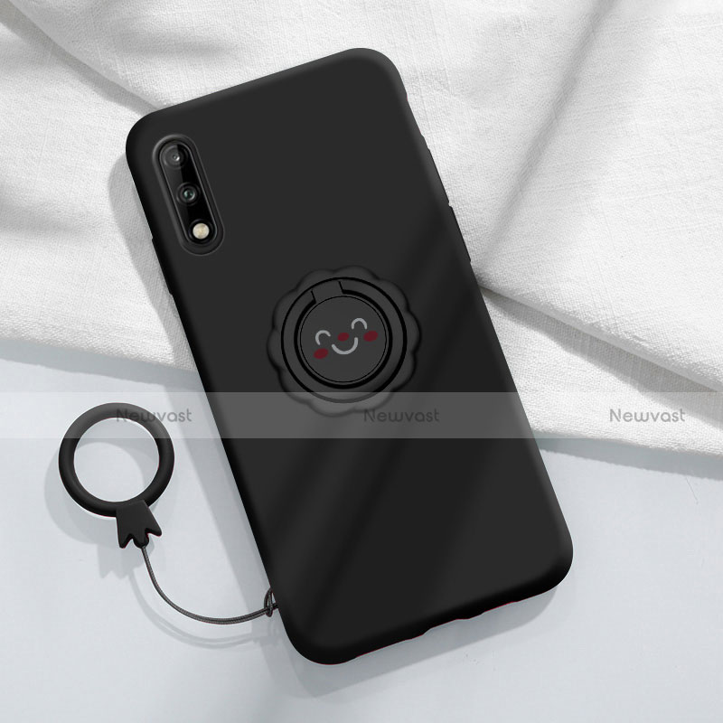 Ultra-thin Silicone Gel Soft Case Cover with Magnetic Finger Ring Stand A01 for Huawei Enjoy 10 Black