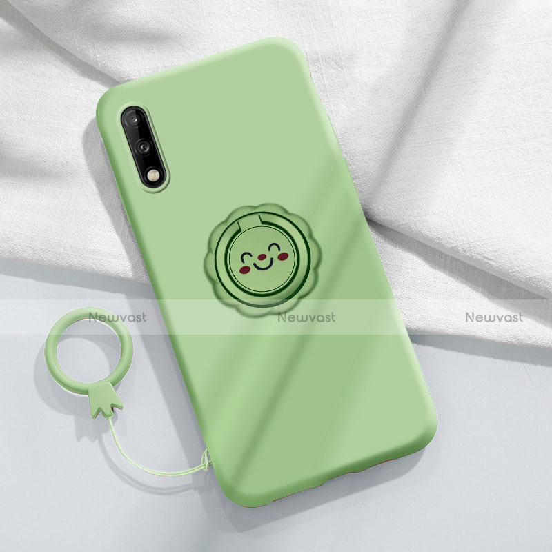 Ultra-thin Silicone Gel Soft Case Cover with Magnetic Finger Ring Stand A01 for Huawei Enjoy 10 Cyan