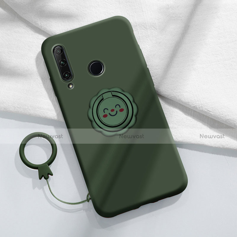 Ultra-thin Silicone Gel Soft Case Cover with Magnetic Finger Ring Stand A01 for Huawei Enjoy 10 Plus Green