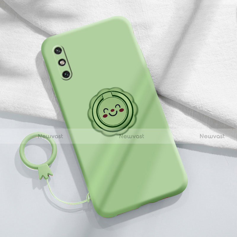 Ultra-thin Silicone Gel Soft Case Cover with Magnetic Finger Ring Stand A01 for Huawei Enjoy 10e Cyan