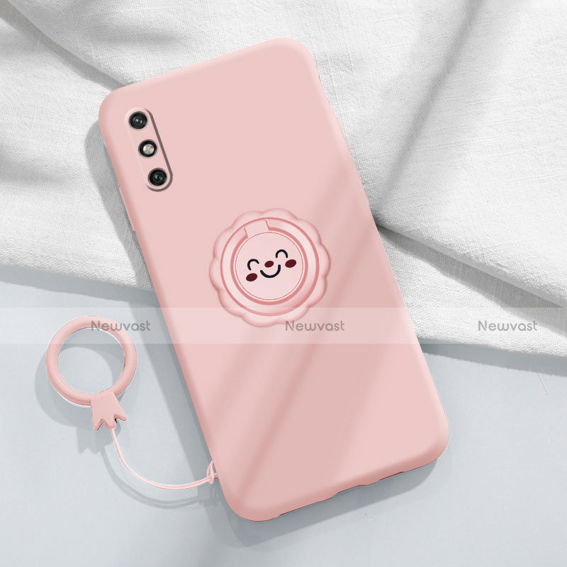 Ultra-thin Silicone Gel Soft Case Cover with Magnetic Finger Ring Stand A01 for Huawei Enjoy 10e Pink