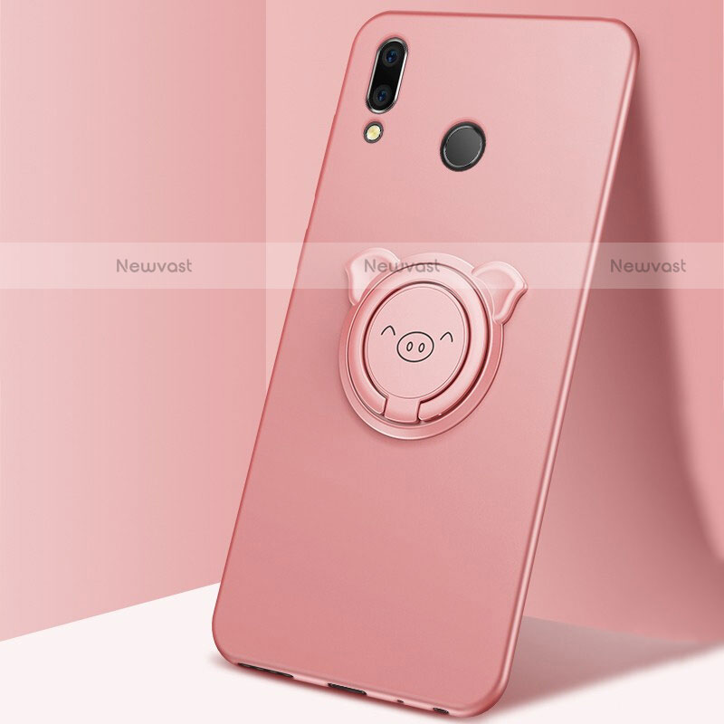 Ultra-thin Silicone Gel Soft Case Cover with Magnetic Finger Ring Stand A01 for Huawei Honor 10 Lite Rose Gold