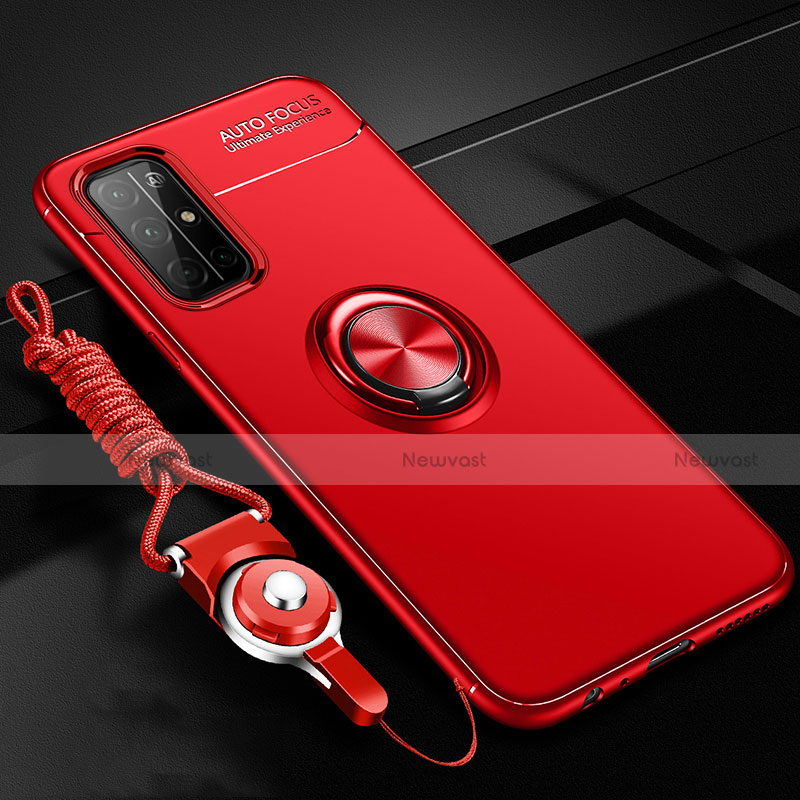 Ultra-thin Silicone Gel Soft Case Cover with Magnetic Finger Ring Stand A01 for Huawei Honor 30S Red