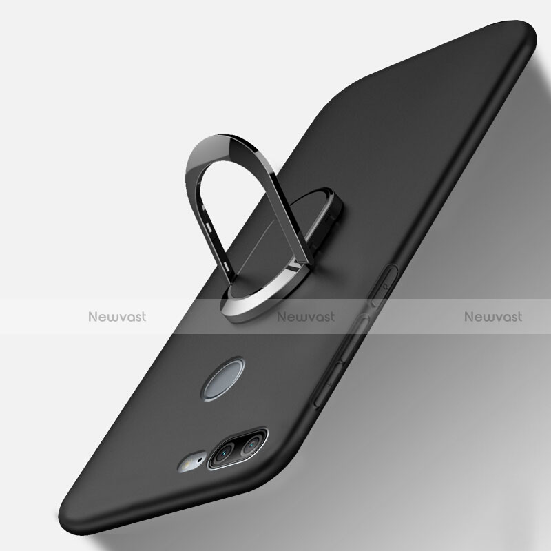 Ultra-thin Silicone Gel Soft Case Cover with Magnetic Finger Ring Stand A01 for Huawei Honor 9 Lite Black