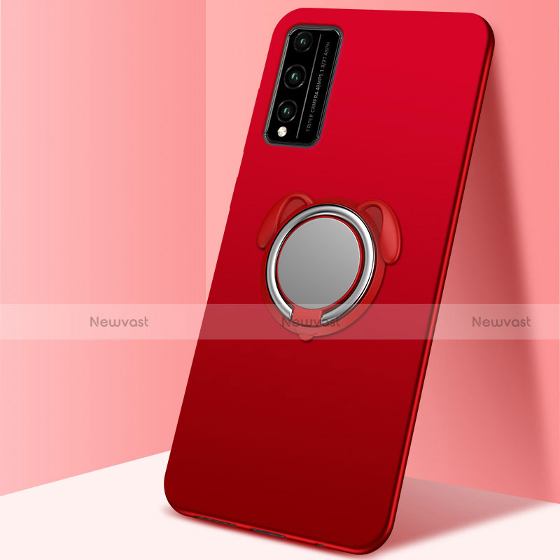 Ultra-thin Silicone Gel Soft Case Cover with Magnetic Finger Ring Stand A01 for Huawei Honor Play4T Pro Red