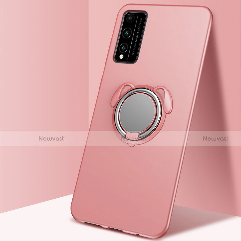 Ultra-thin Silicone Gel Soft Case Cover with Magnetic Finger Ring Stand A01 for Huawei Honor Play4T Pro Rose Gold