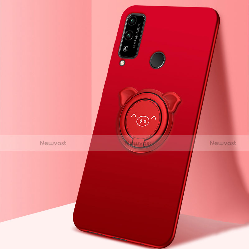 Ultra-thin Silicone Gel Soft Case Cover with Magnetic Finger Ring Stand A01 for Huawei Honor Play4T Red