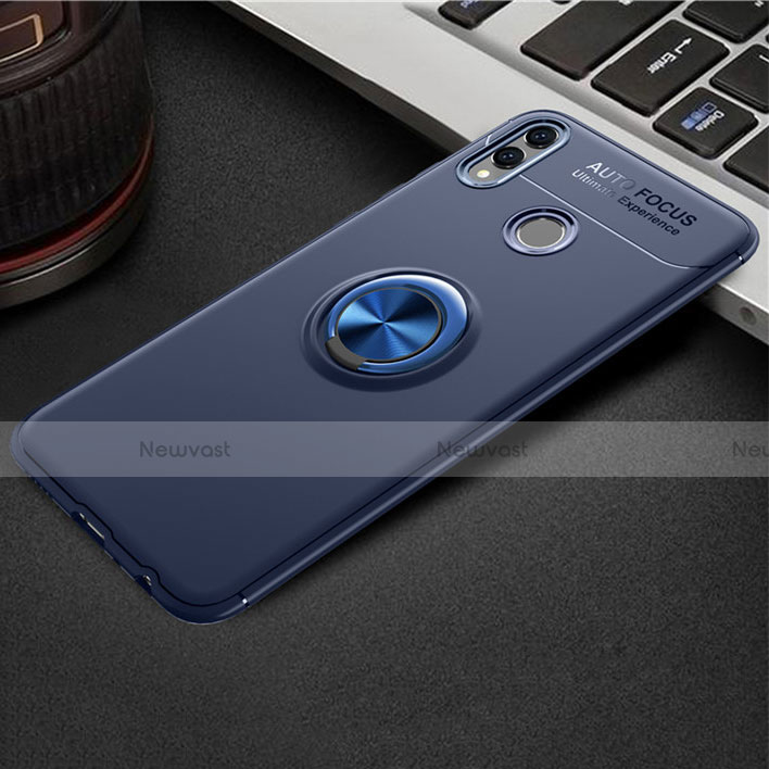 Ultra-thin Silicone Gel Soft Case Cover with Magnetic Finger Ring Stand A01 for Huawei Honor V10 Lite Blue