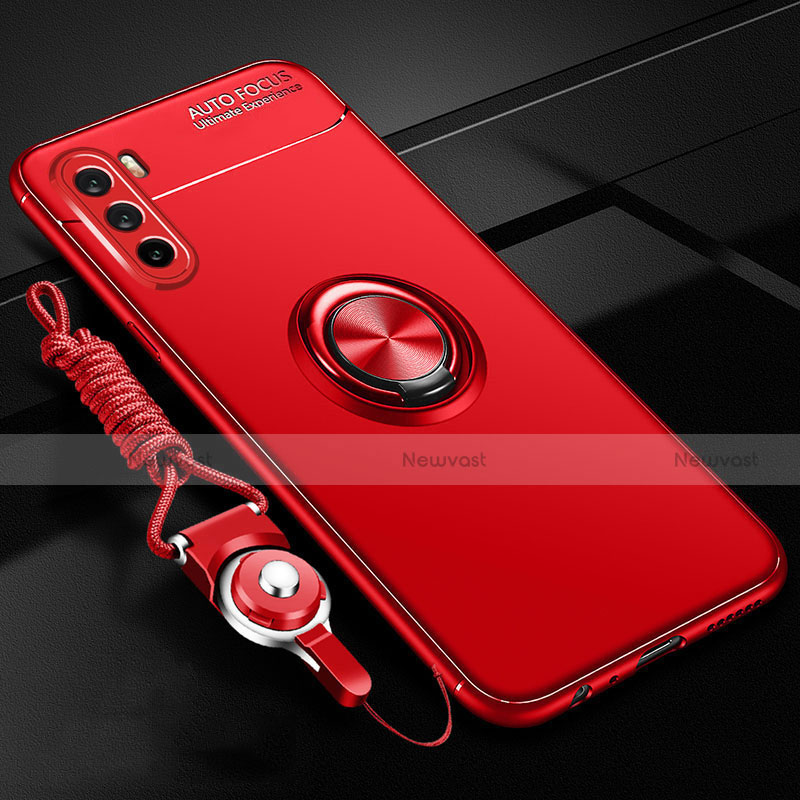 Ultra-thin Silicone Gel Soft Case Cover with Magnetic Finger Ring Stand A01 for Huawei Mate 40 Lite 5G Red