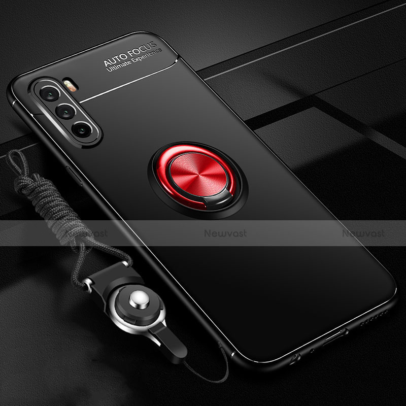 Ultra-thin Silicone Gel Soft Case Cover with Magnetic Finger Ring Stand A01 for Huawei Mate 40 Lite 5G Red and Black