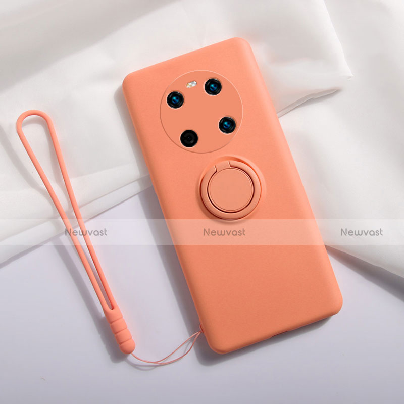 Ultra-thin Silicone Gel Soft Case Cover with Magnetic Finger Ring Stand A01 for Huawei Mate 40 Orange