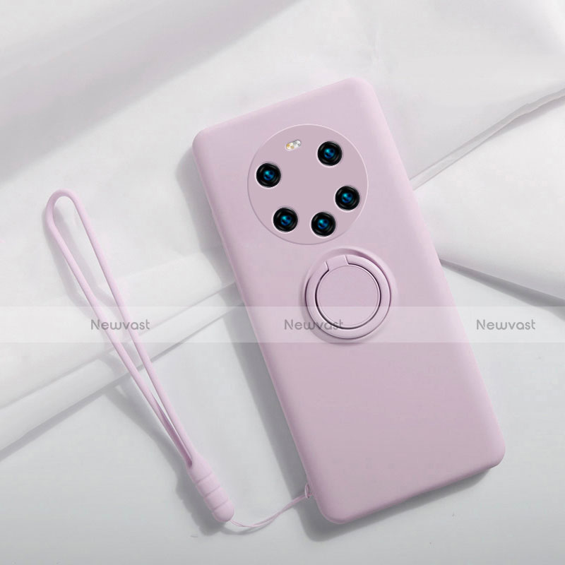 Ultra-thin Silicone Gel Soft Case Cover with Magnetic Finger Ring Stand A01 for Huawei Mate 40 Pro+ Plus Clove Purple