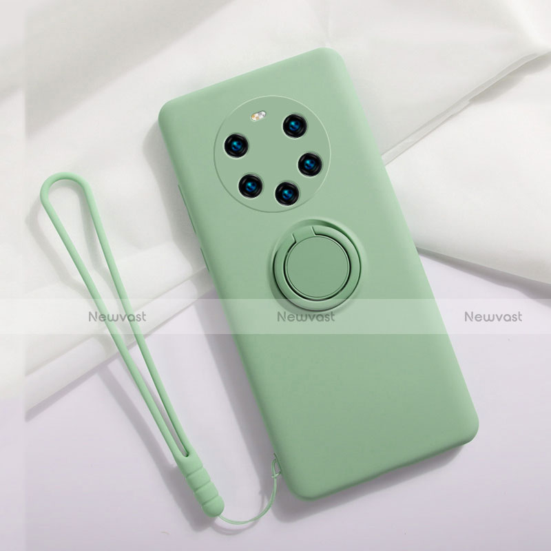 Ultra-thin Silicone Gel Soft Case Cover with Magnetic Finger Ring Stand A01 for Huawei Mate 40 Pro+ Plus Matcha Green